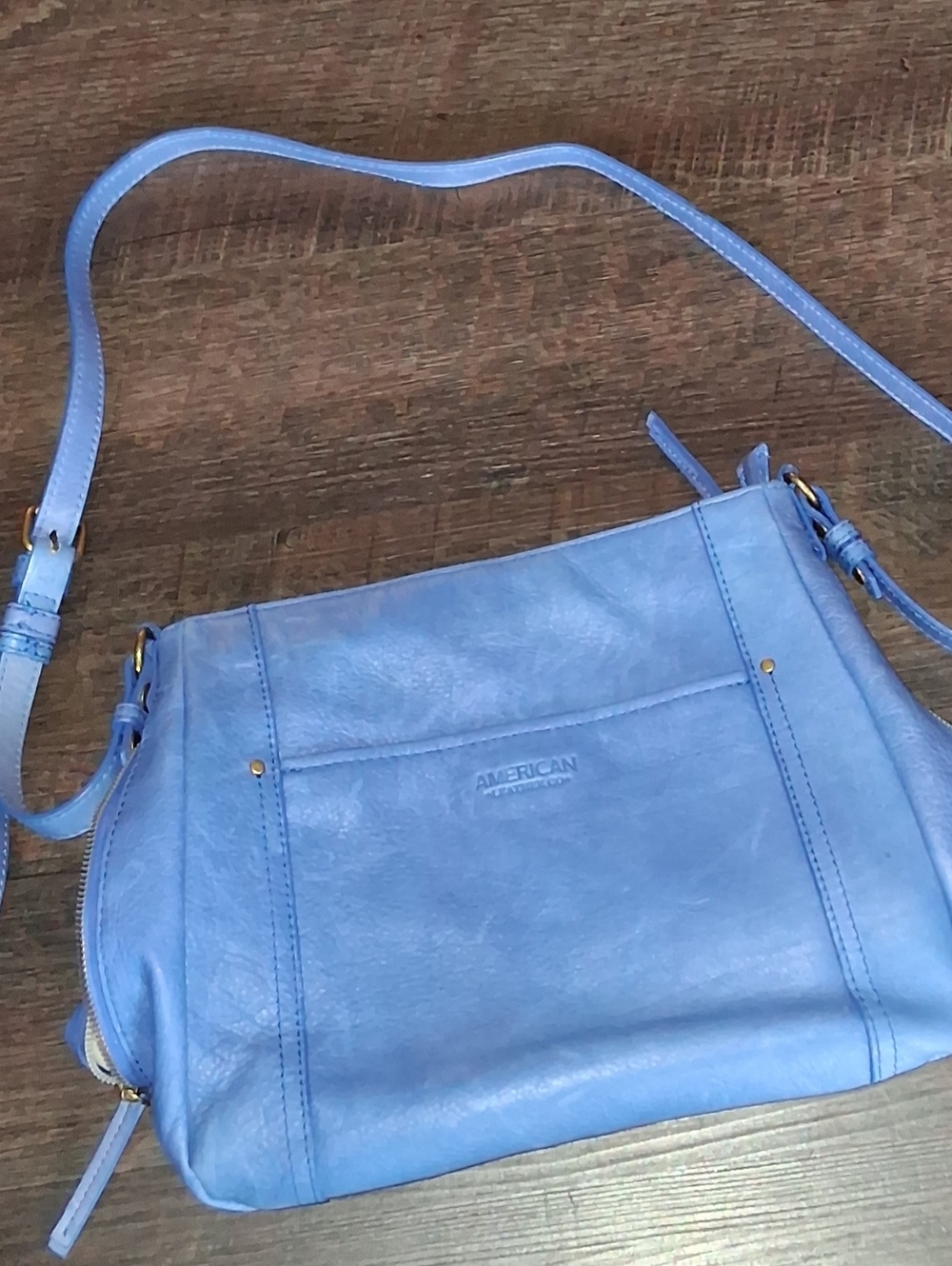 American Leather Co Sky Blue Leather Shoulder Bag with Gold-Tone Accents